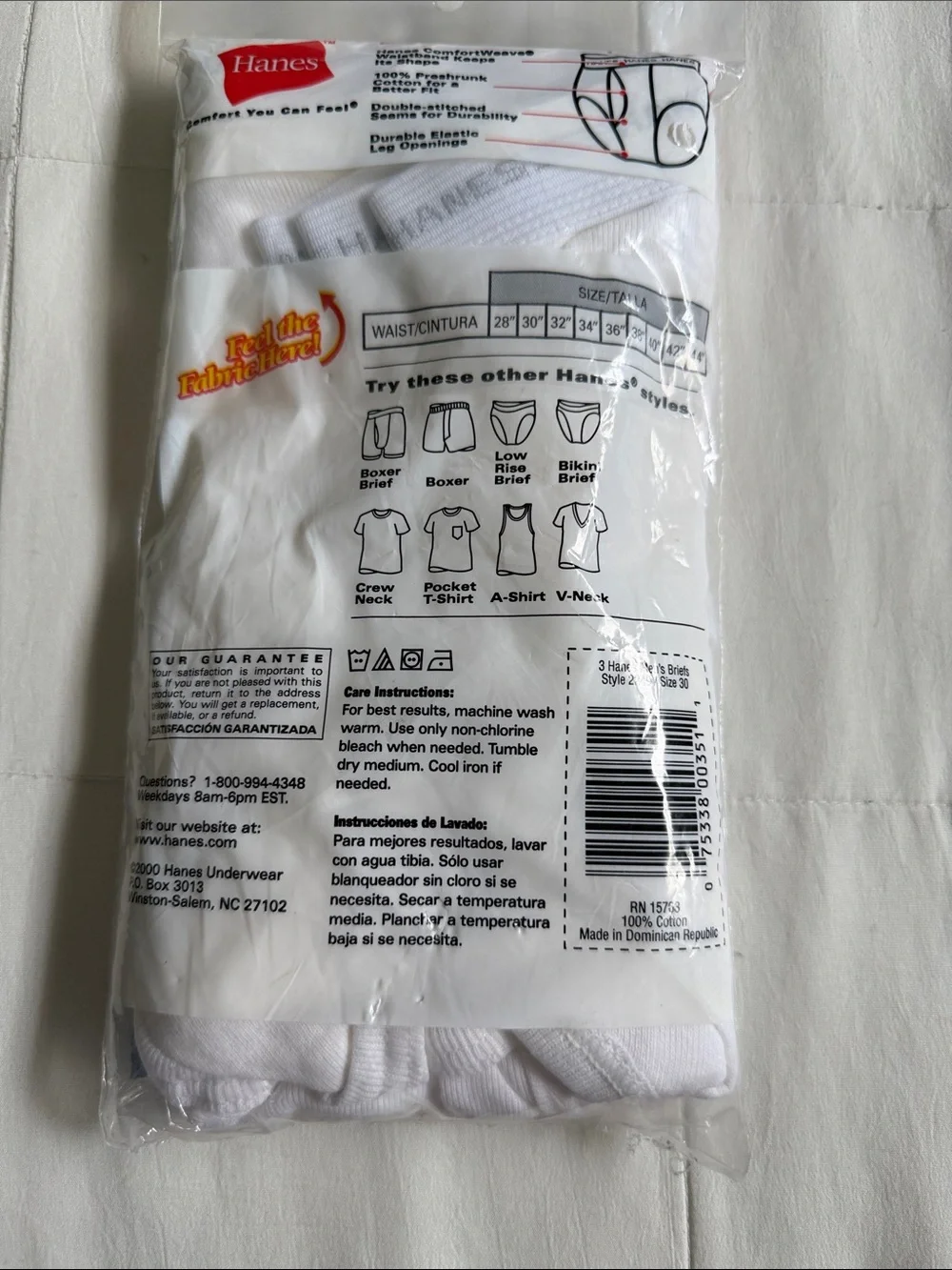 Hanes White 3-Pack Men's Cotton Briefs
